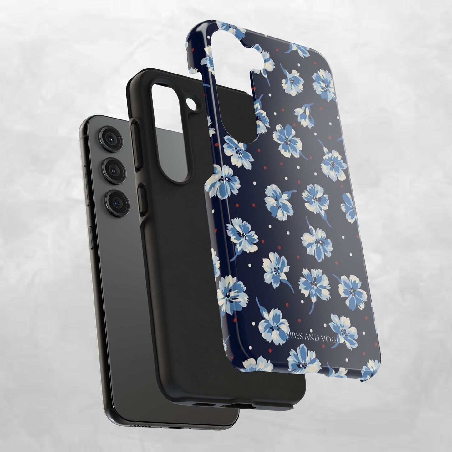 Floral Navy Tough Phone Case — Blue Blossom Protective Phone Cover