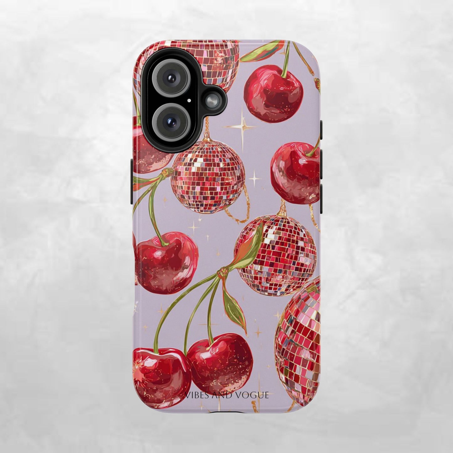 Disco Cherry Tough Phone Case — Retro Sparkle iPhone Protection