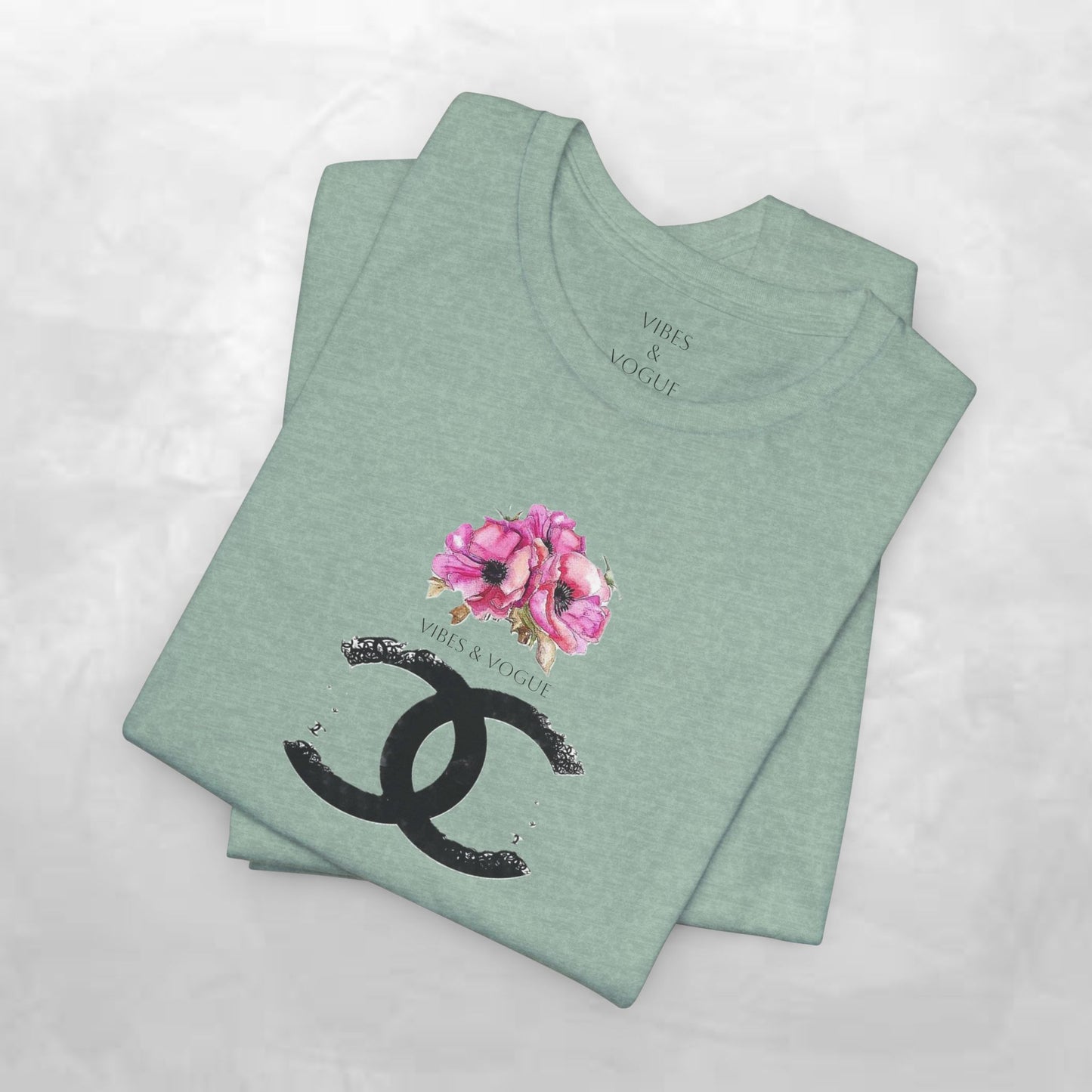 Chic Floral Logo Tee | Stylish Unisex Jersey Short Sleeve T-Shirt, Fashion Tee, Luxury Aesthetic, Gift for Her, Casual Wear, Trendy Apparel