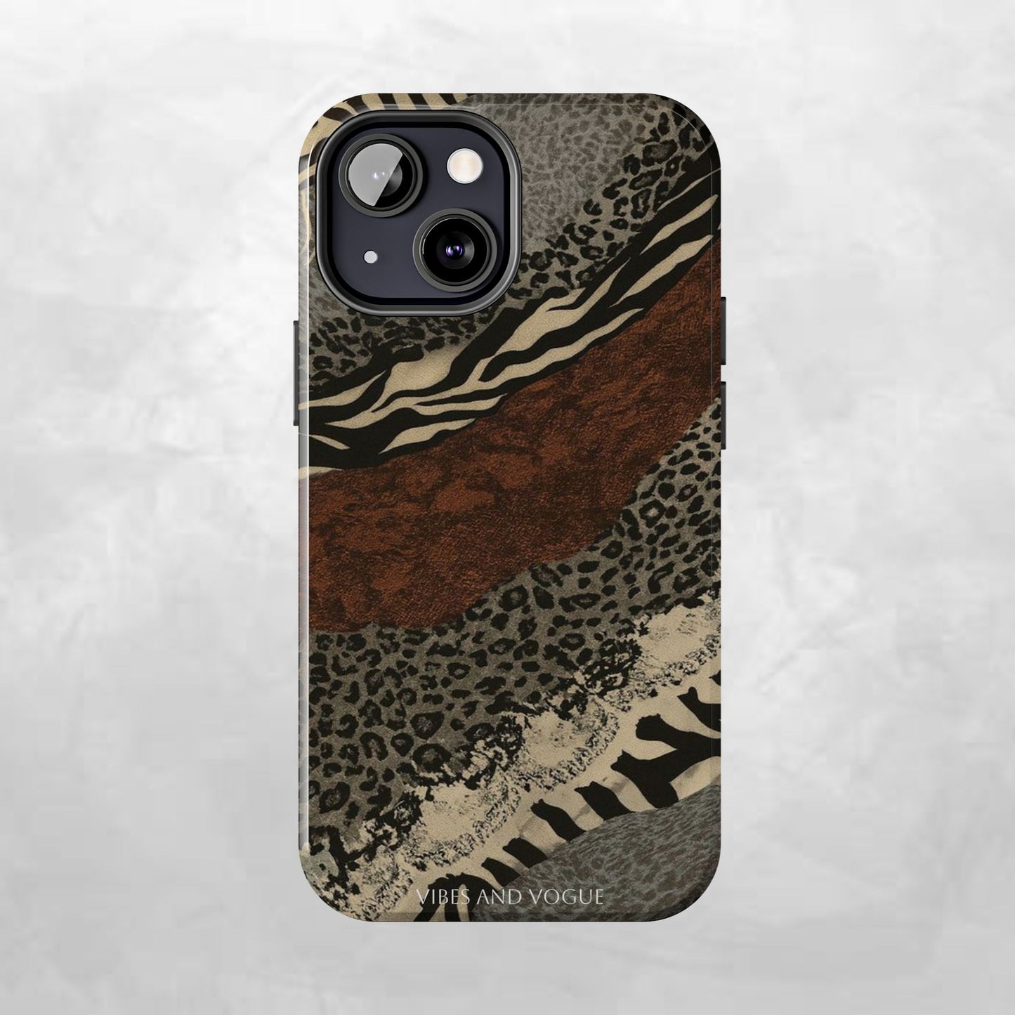 Safari Patchwork Tough Phone Case — Brown Leopard & Zebra Animal Print
