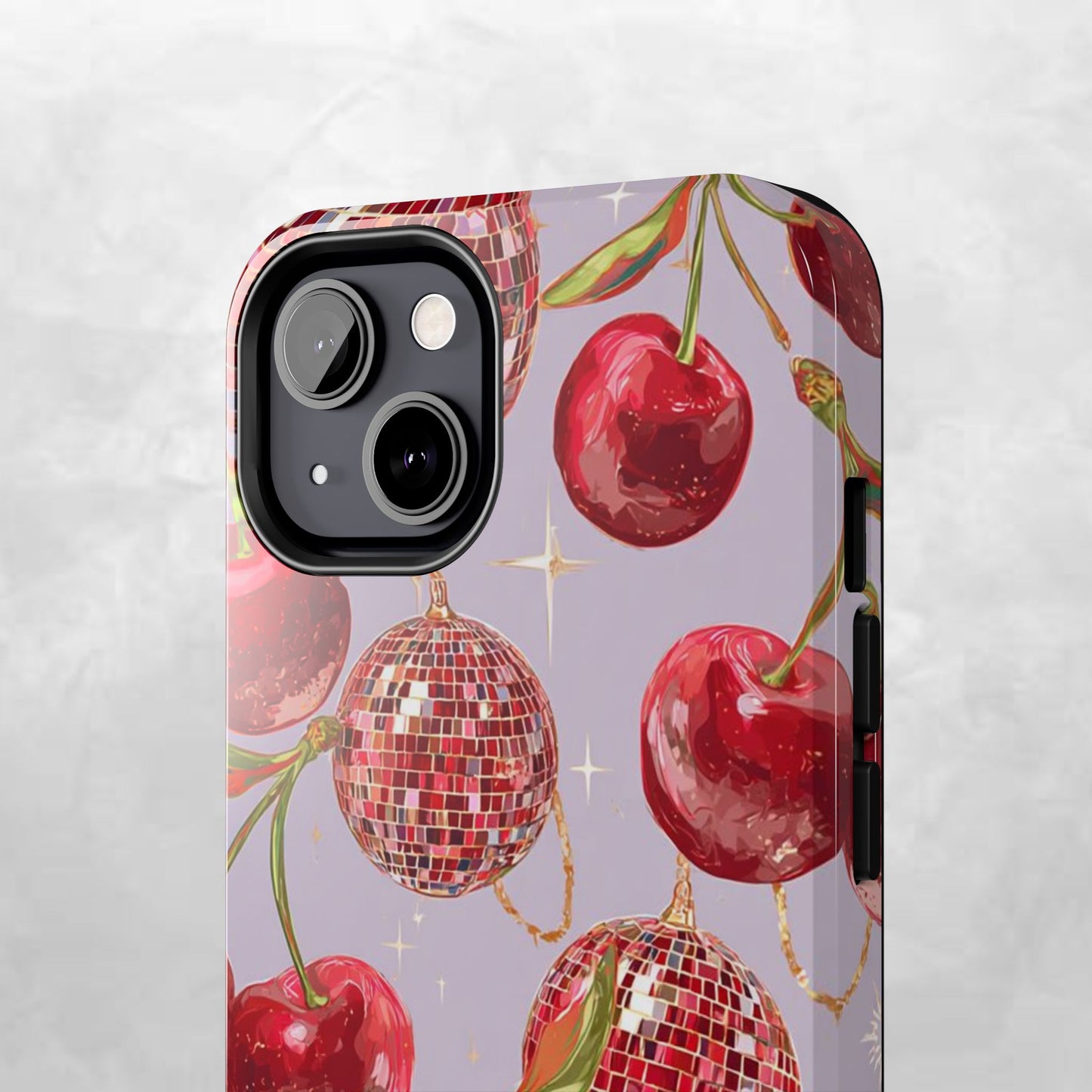 Disco Cherry Tough Phone Case — Retro Sparkle iPhone Protection