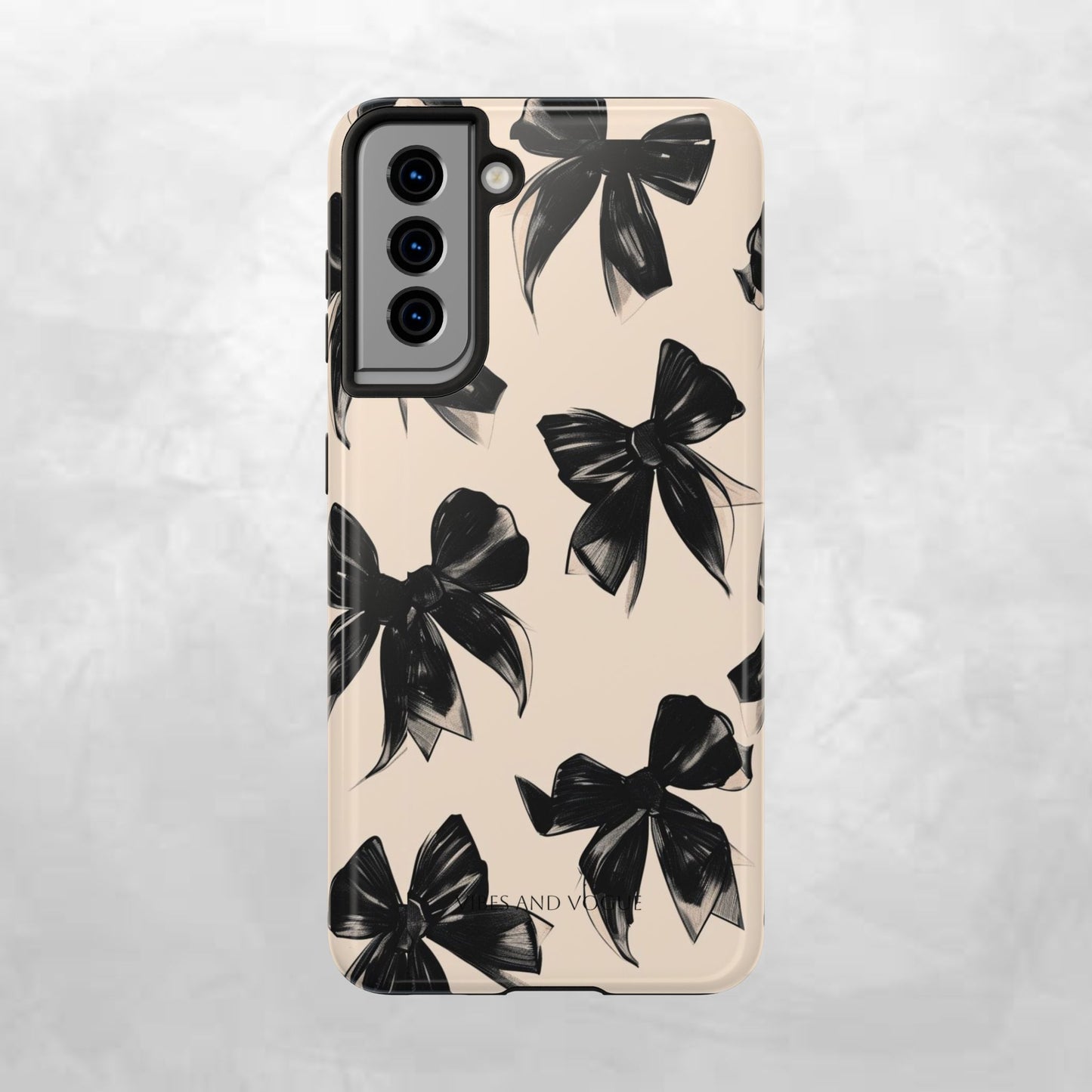 Tough Phone Case — Black Bow Pattern on Nude Background