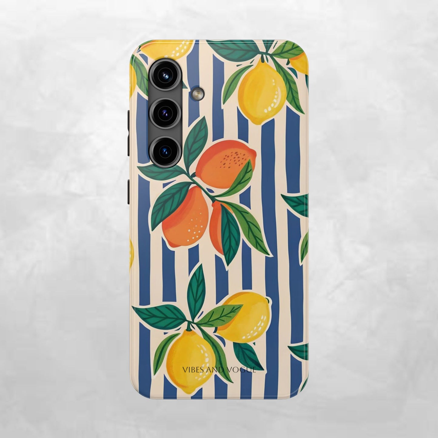 Lemon & Orange Stripe Tough Phone Case — Vibrant Citrus Pattern Protective Cover