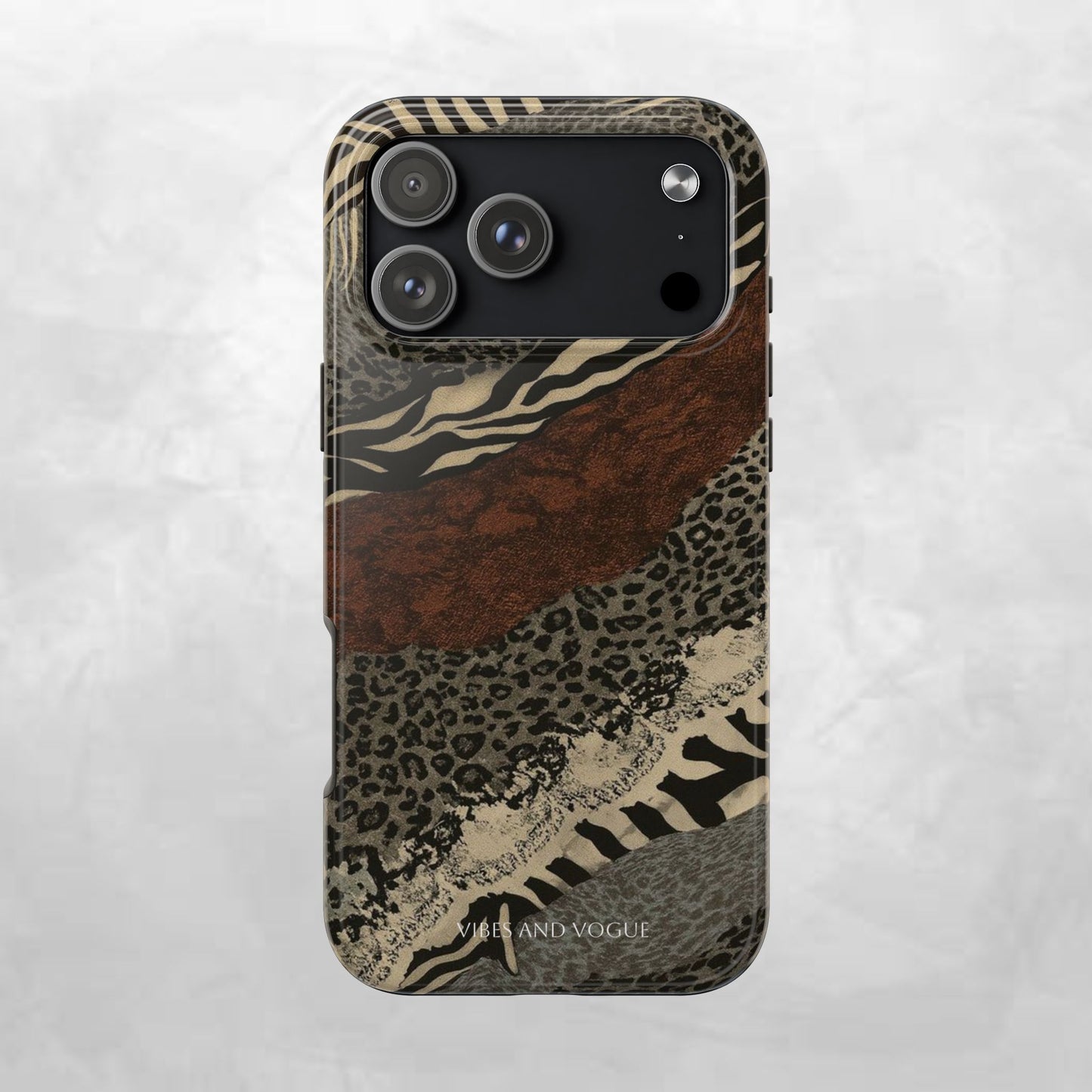 Safari Patchwork Tough Phone Case — Brown Leopard & Zebra Animal Print