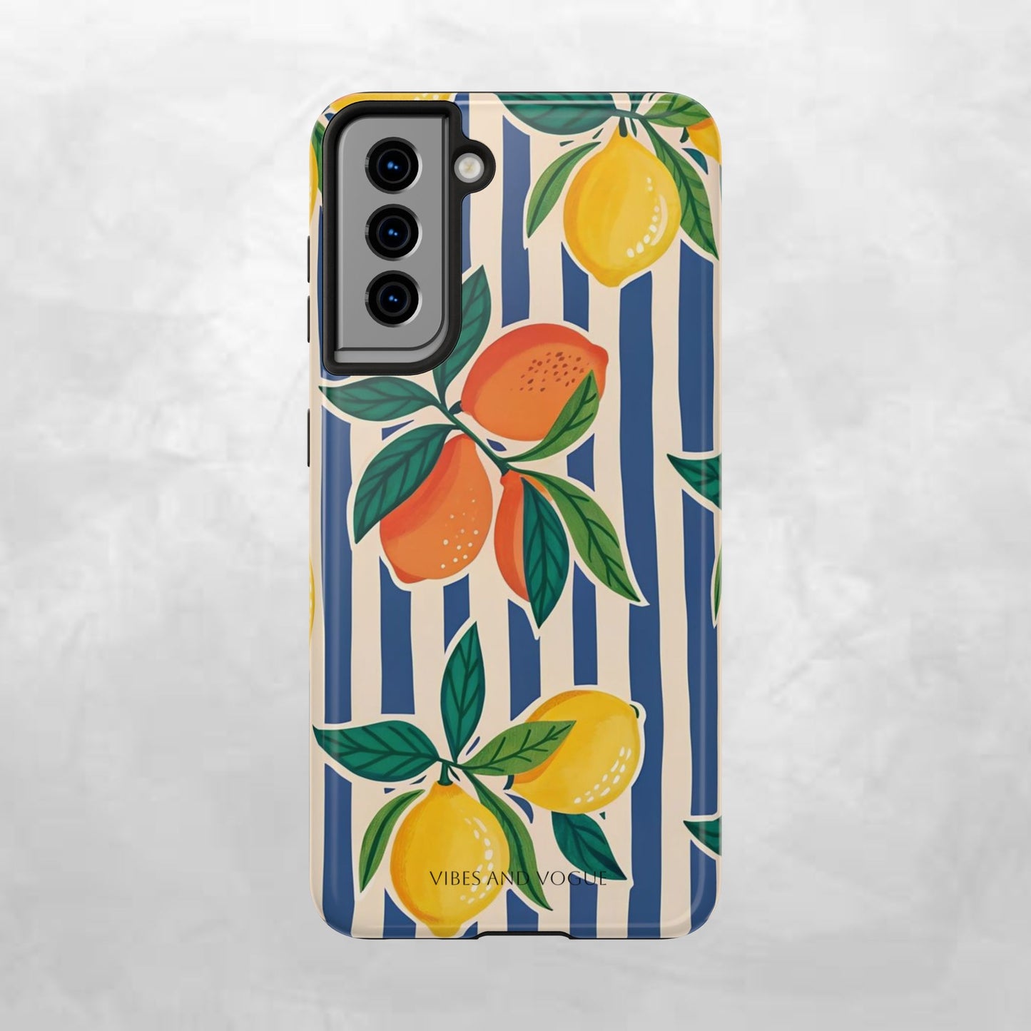 Lemon & Orange Stripe Tough Phone Case — Vibrant Citrus Pattern Protective Cover