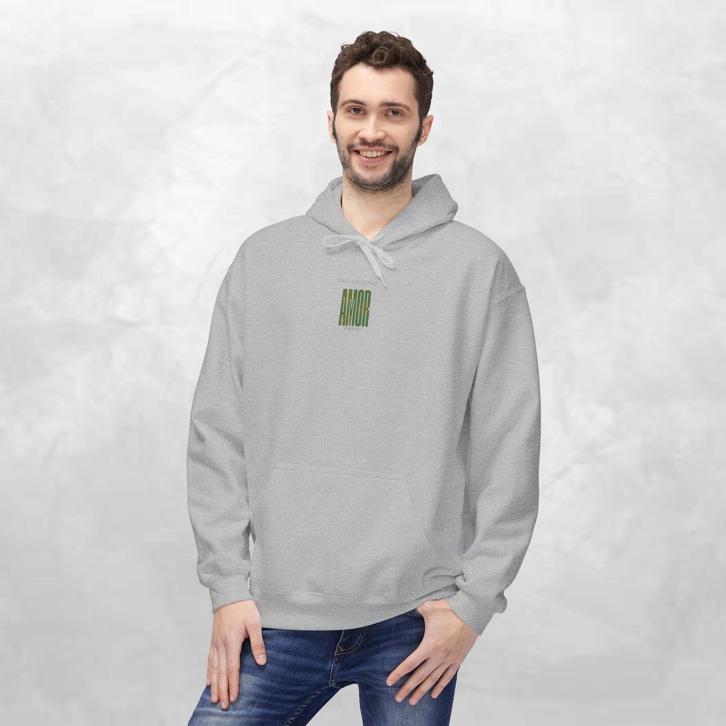 Amor Graphic Hoodie — Green Vintage Script Love Design