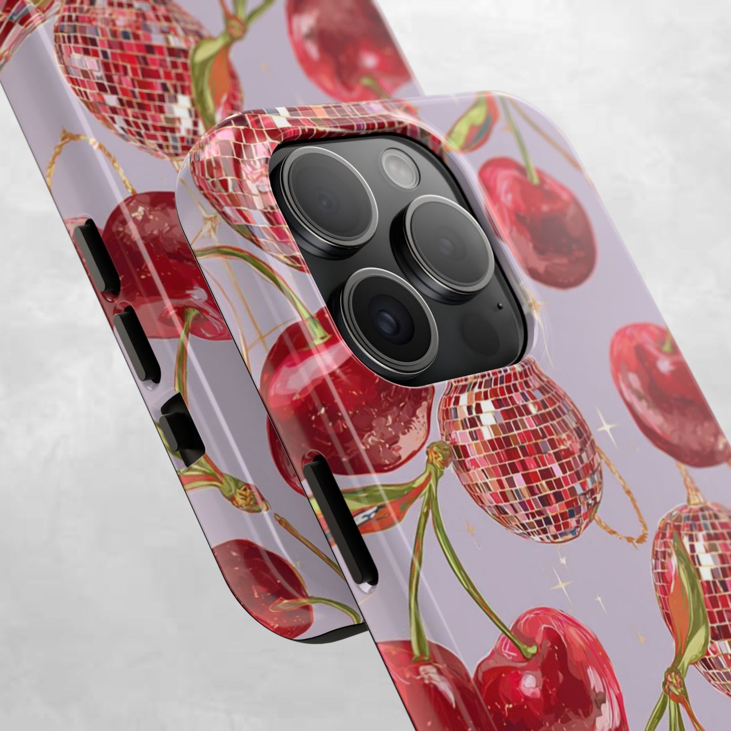 Disco Cherry Tough Phone Case — Retro Sparkle iPhone Protection
