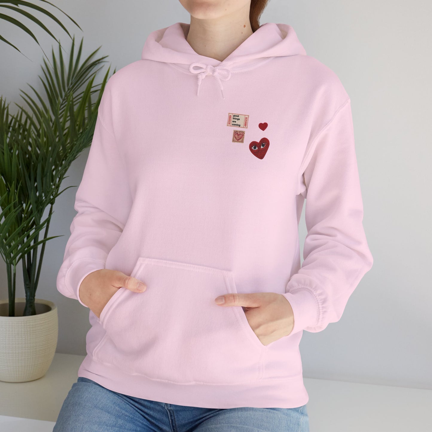 Hoodie — Tiny Vintage Valentine Hearts Chest Print