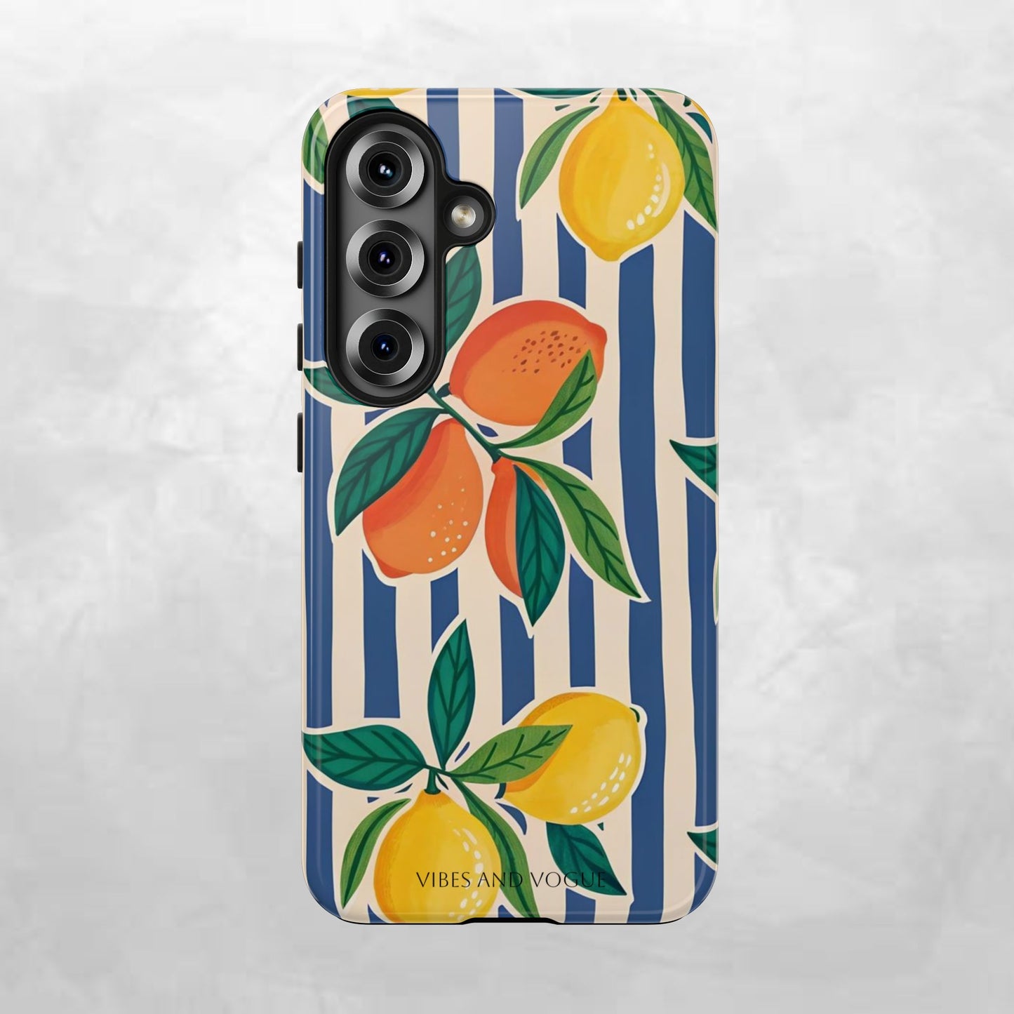 Lemon & Orange Stripe Tough Phone Case — Vibrant Citrus Pattern Protective Cover