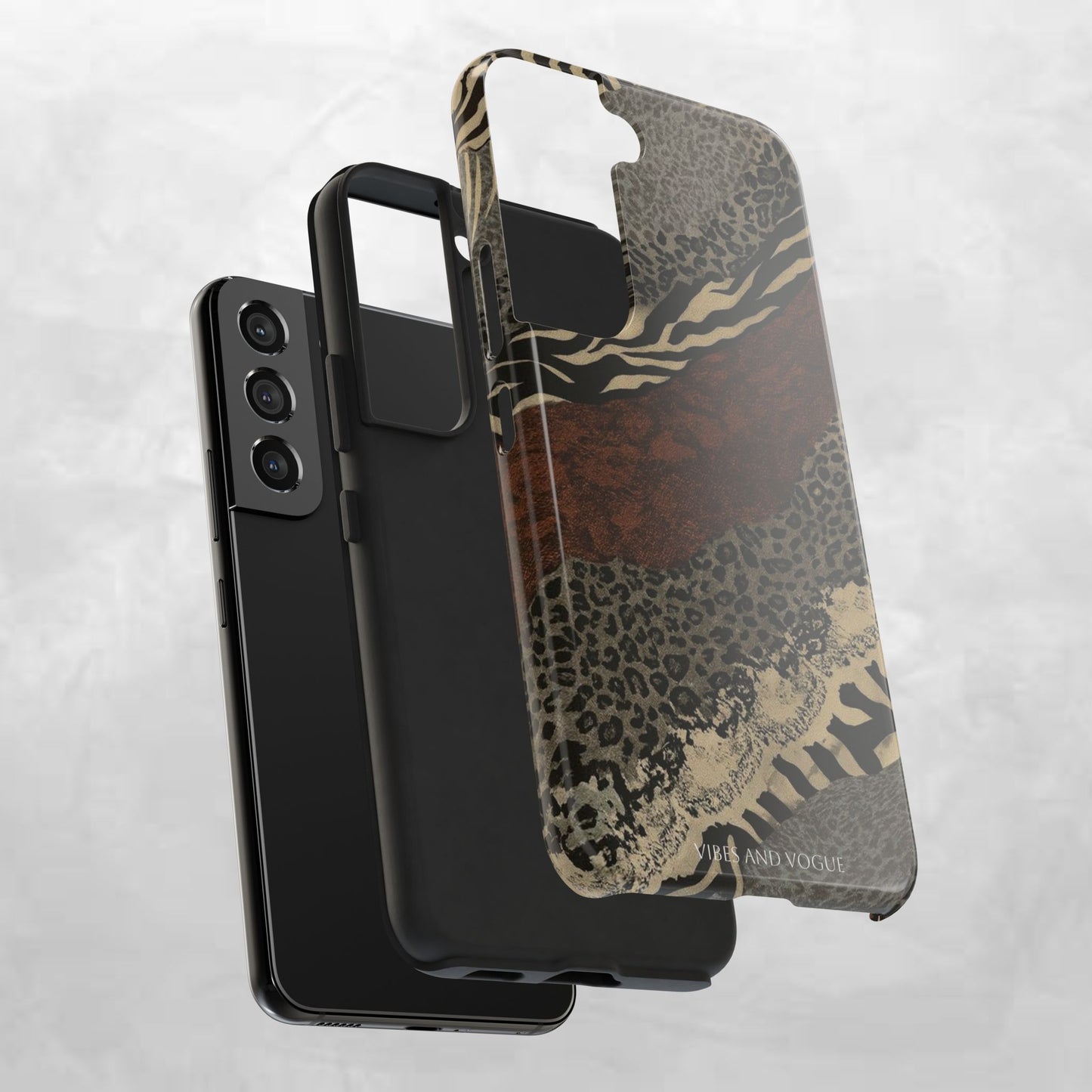 Safari Patchwork Tough Phone Case — Brown Leopard & Zebra Animal Print