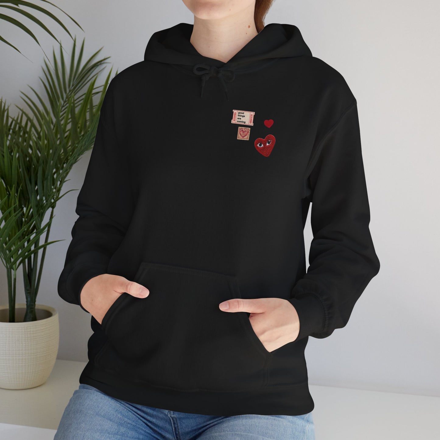 Hoodie — Tiny Vintage Valentine Hearts Chest Print