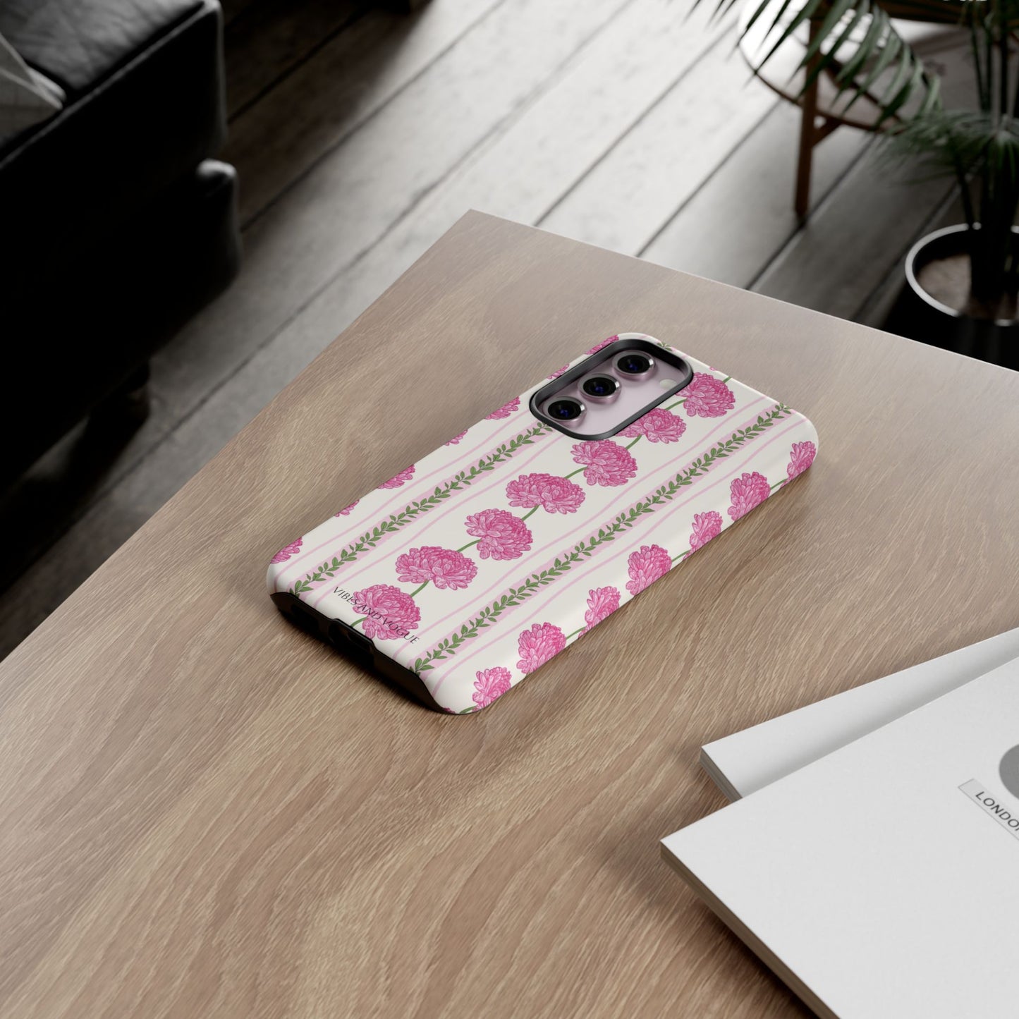 Floral Carnation Phone Case — Pink Vintage Stripe Tough Case