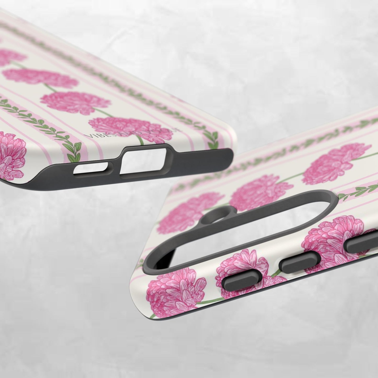 Floral Carnation Phone Case — Pink Vintage Stripe Tough Case