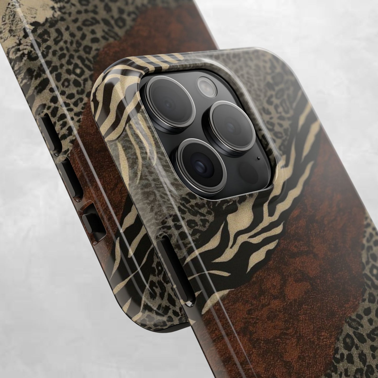 Safari Patchwork Tough Phone Case — Brown Leopard & Zebra Animal Print