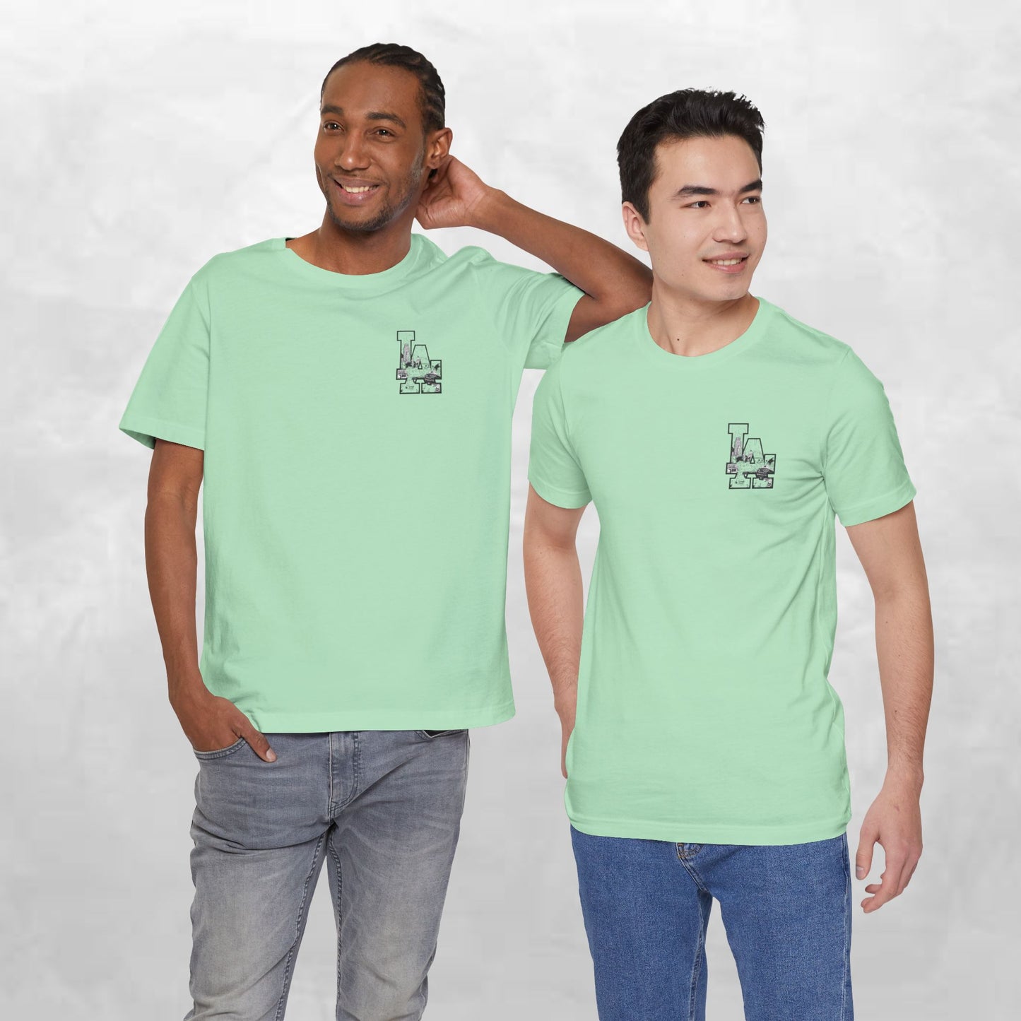 Minimalist Cityscape Pocket Tee — Small Black Line Art Chest Print