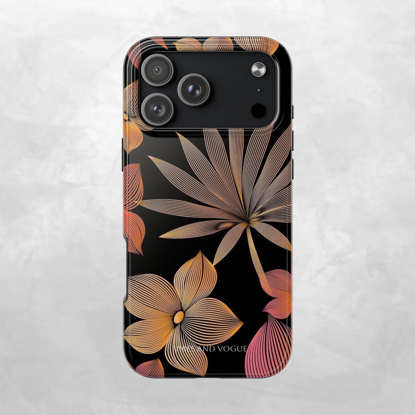 Tough Phone Case — Botanical Line Art Floral Design (Black & Copper)