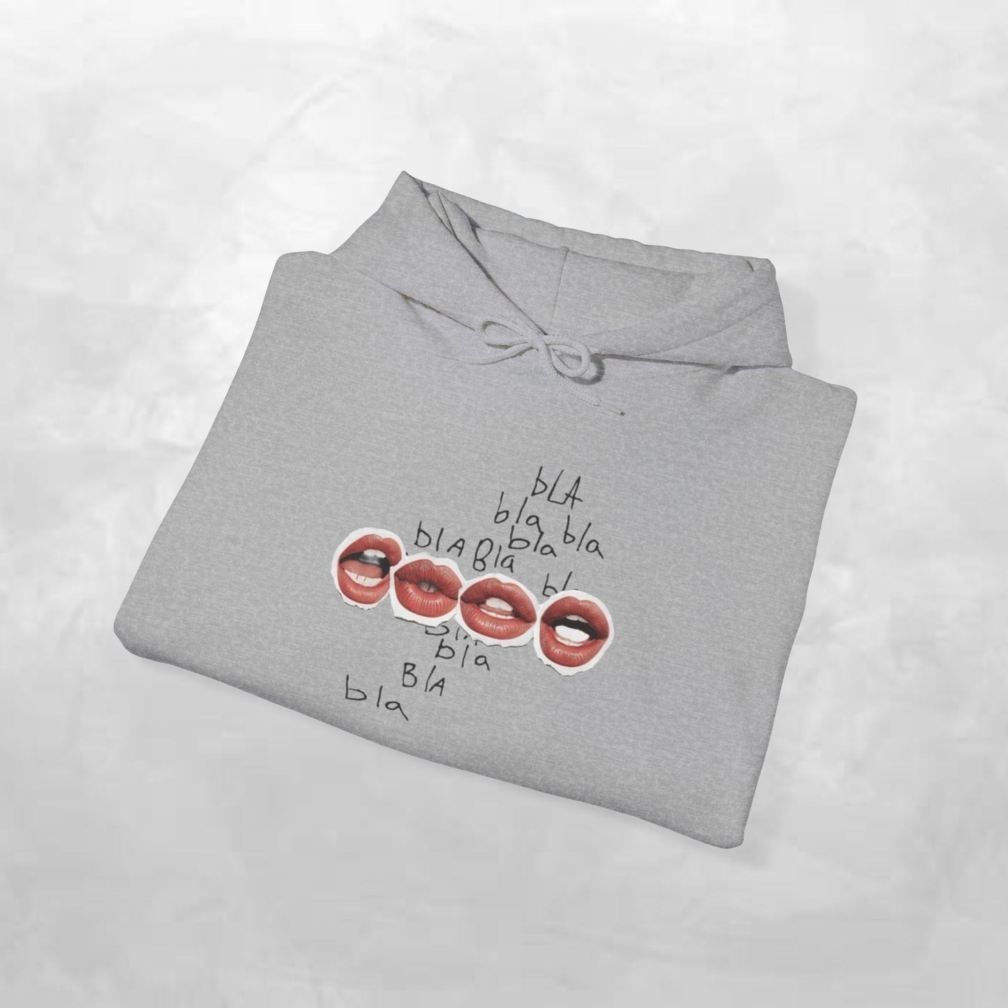 Graphic Hoodie — 'BLA BLA' Lip Print Pullover