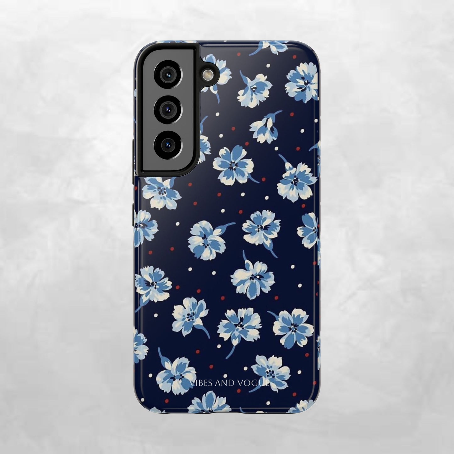 Floral Navy Tough Phone Case — Blue Blossom Protective Phone Cover
