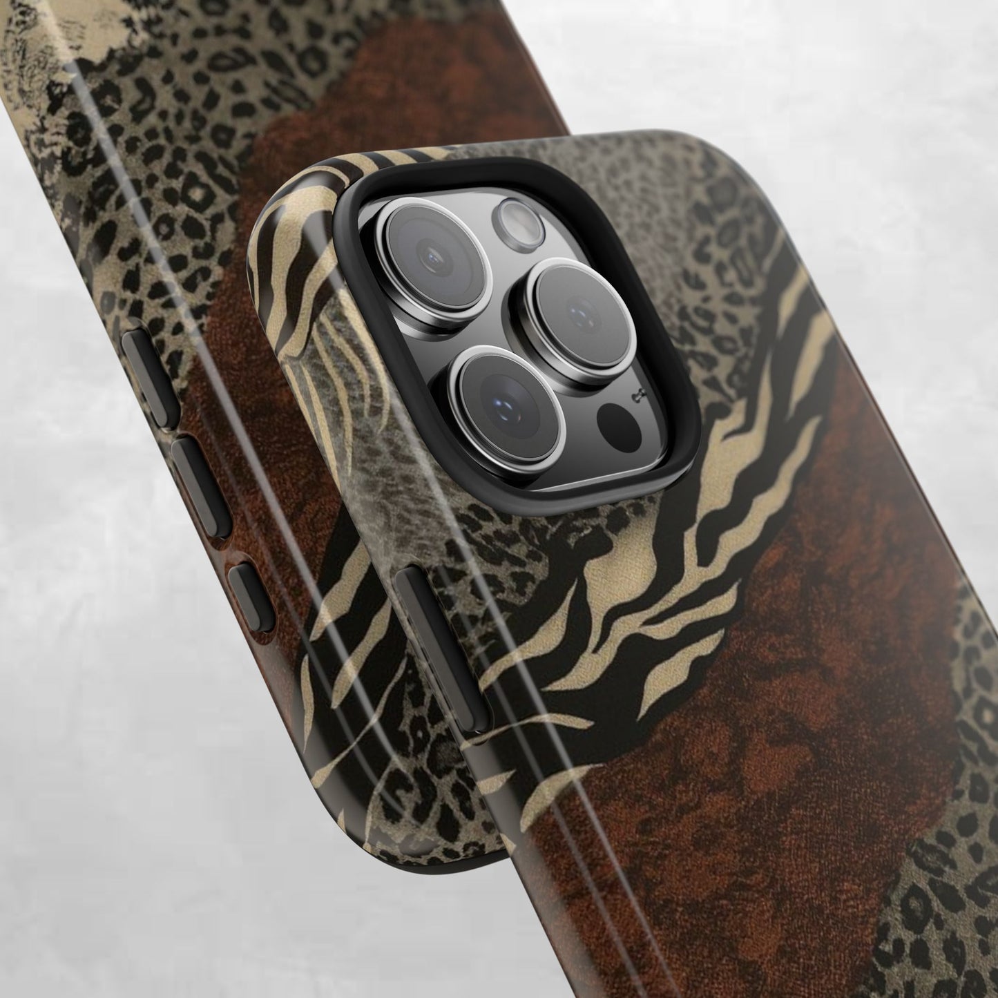 Safari Patchwork Tough Phone Case — Brown Leopard & Zebra Animal Print