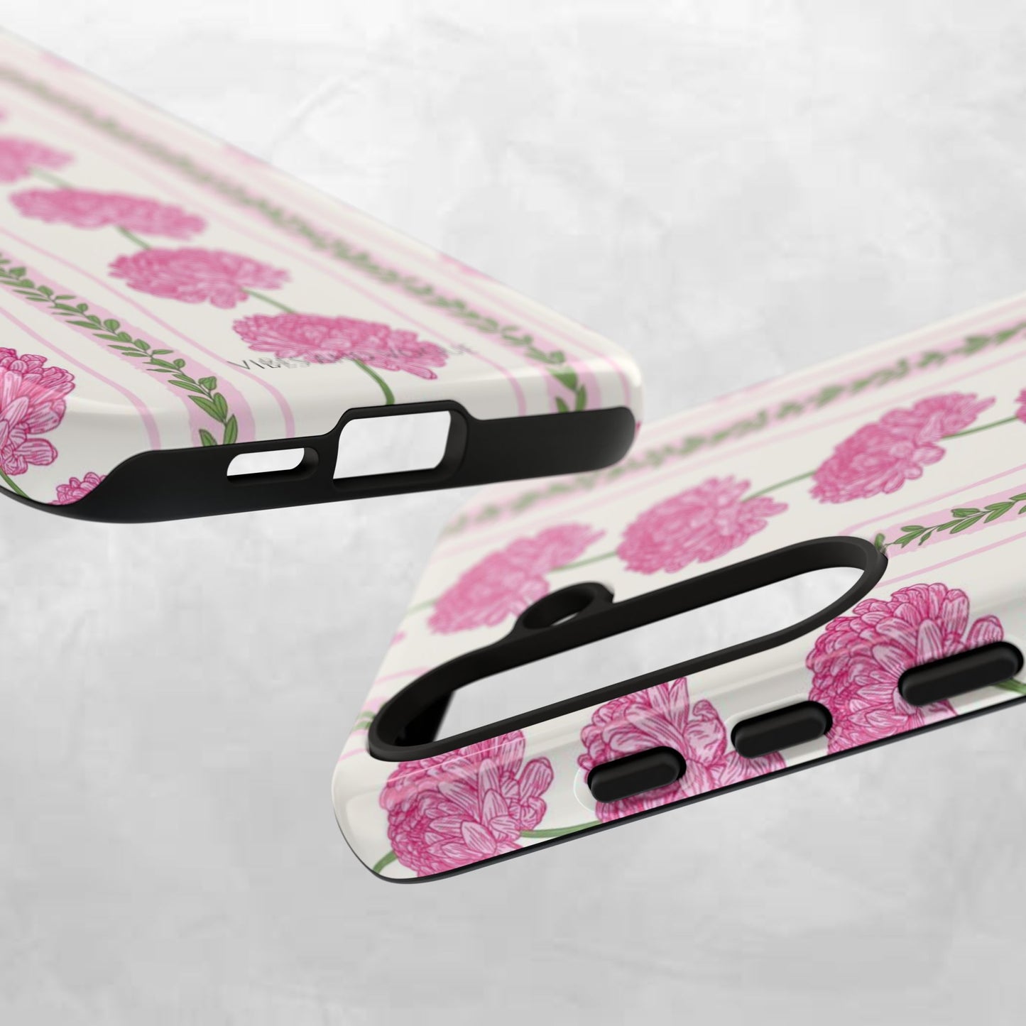 Floral Carnation Phone Case — Pink Vintage Stripe Tough Case