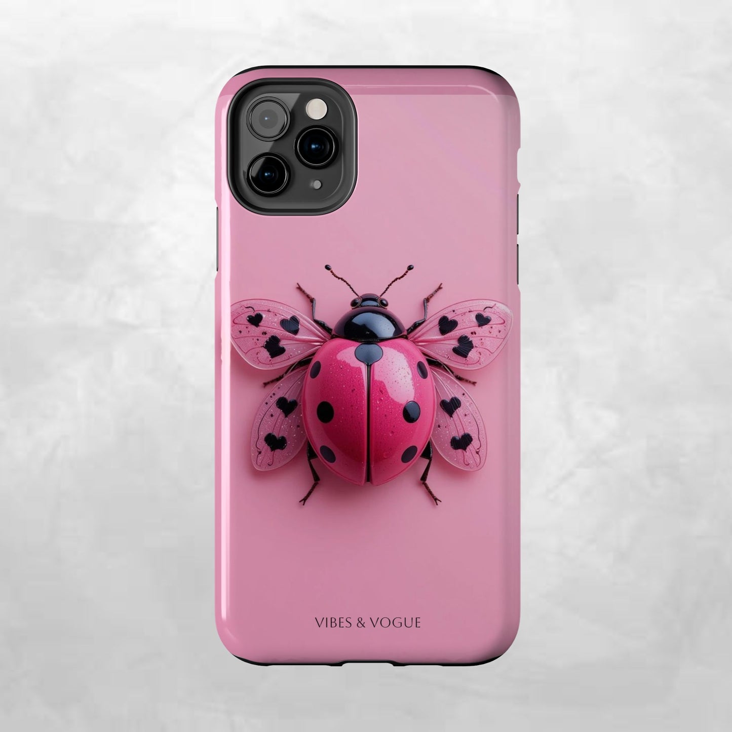 Pink Ladybug Tough Phone Case, Cute Phone Cover, Bug Lover Gift, Durable Smartphone Shell, Protective Tech Accessory