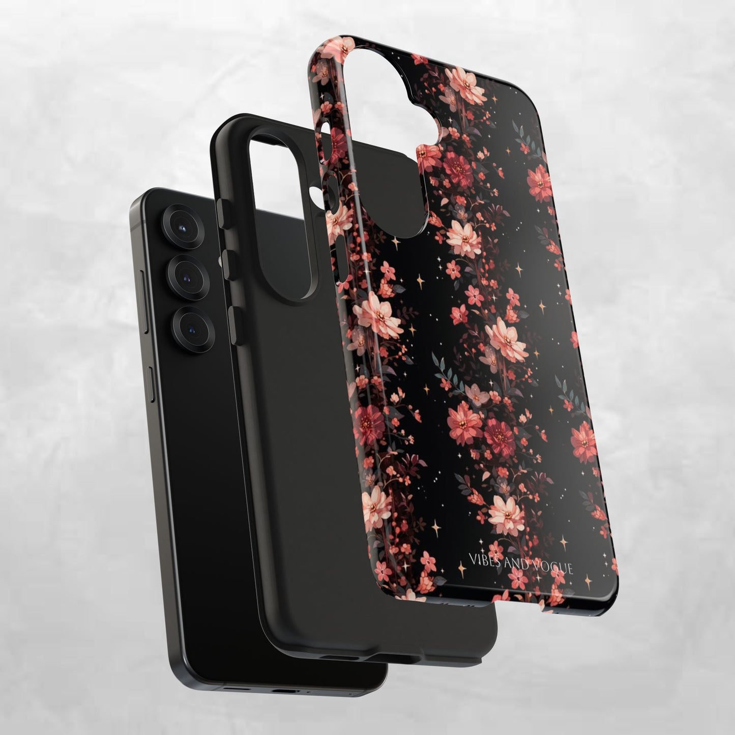 Floral Galaxy Phone Case – Dark Pink Blossom Tough Protective Case