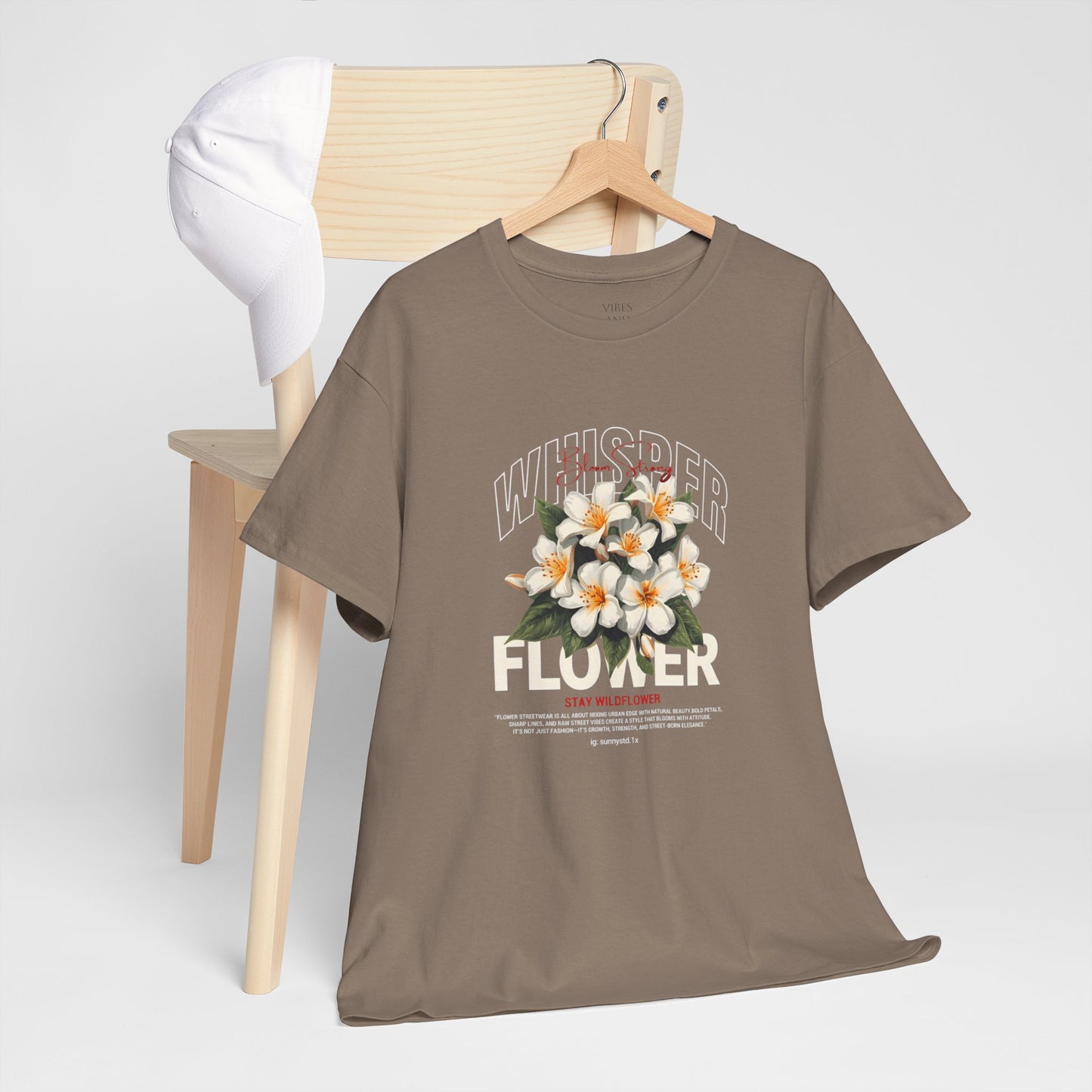 Floral "Whisper Flower" Graphic Tee — Vintage Plumeria Blossom Shirt
