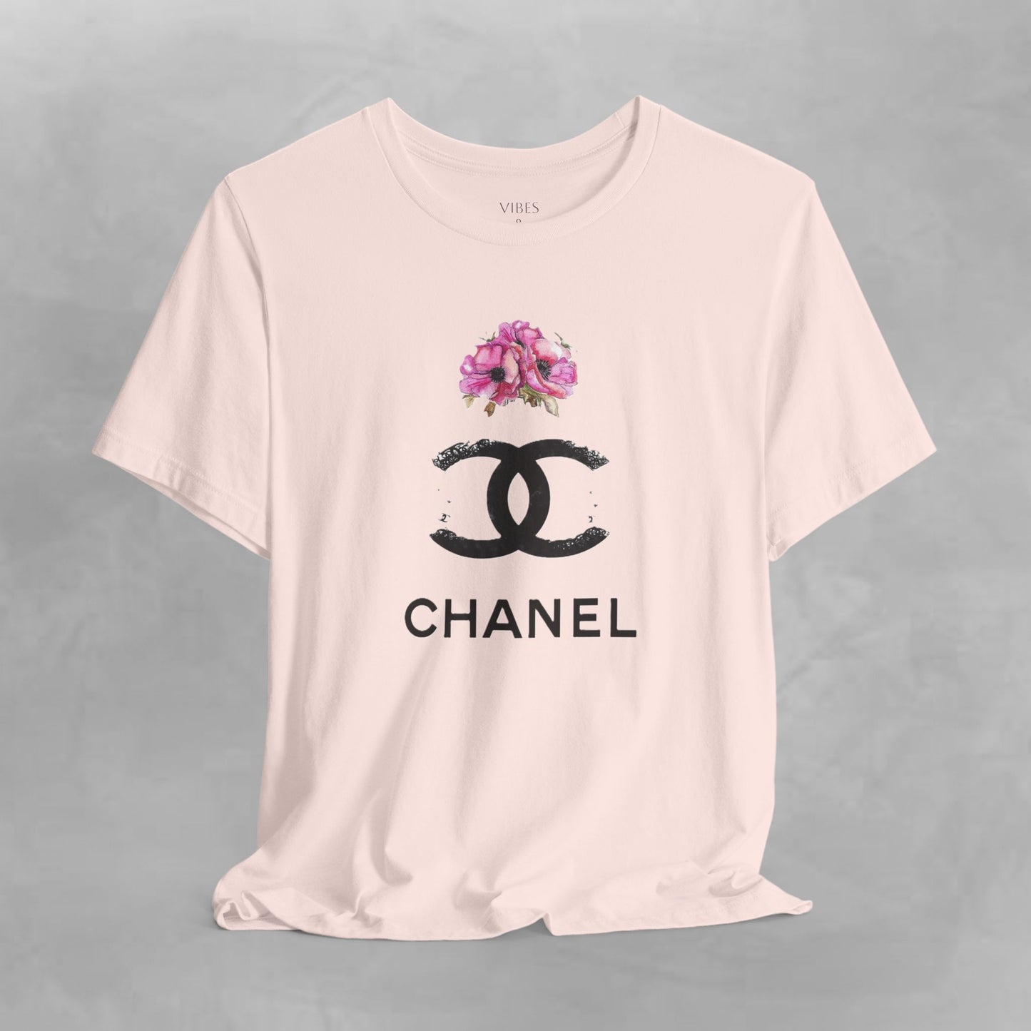 Chic Floral Logo Tee | Stylish Unisex Jersey Short Sleeve T-Shirt, Fashion Tee, Luxury Aesthetic, Gift for Her, Casual Wear, Trendy Apparel