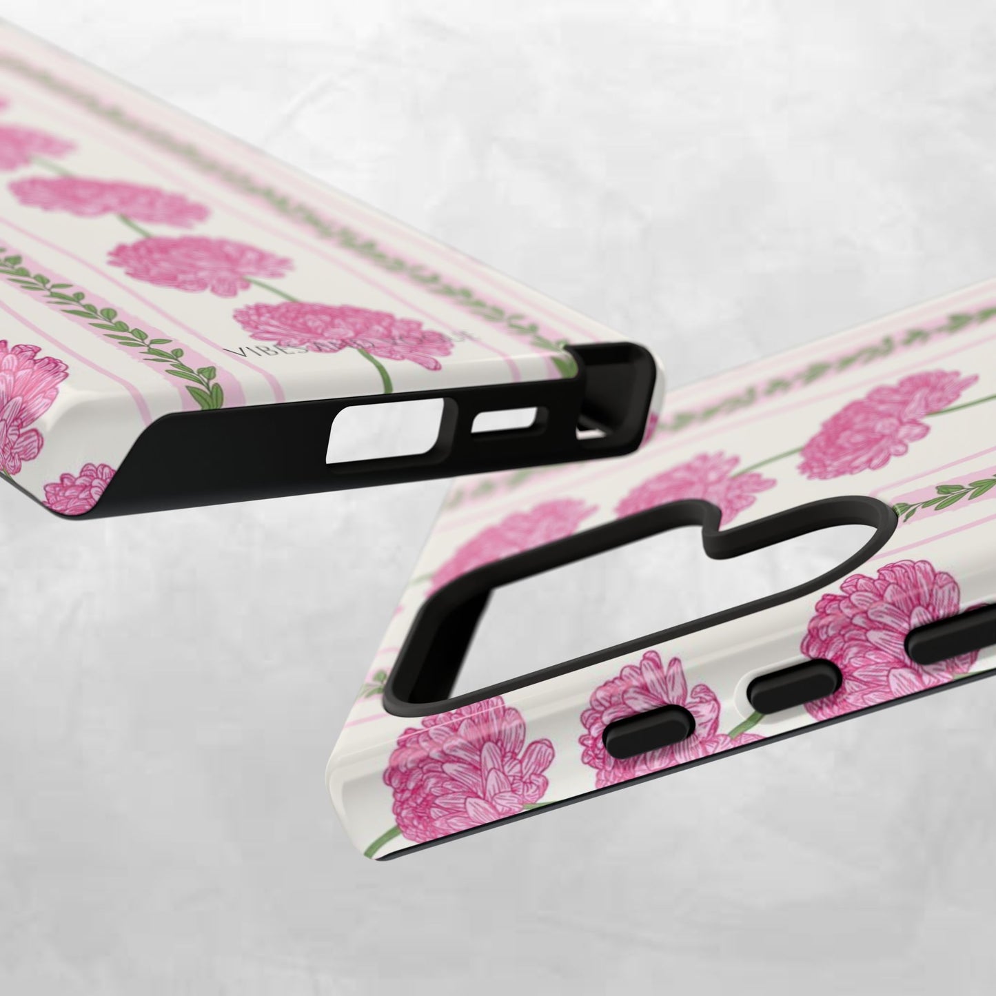 Floral Carnation Phone Case — Pink Vintage Stripe Tough Case