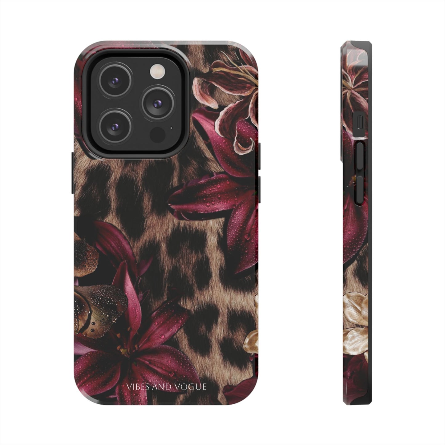Leopard Bloom Tough Phone Case — Burgundy Floral Protective Cover
