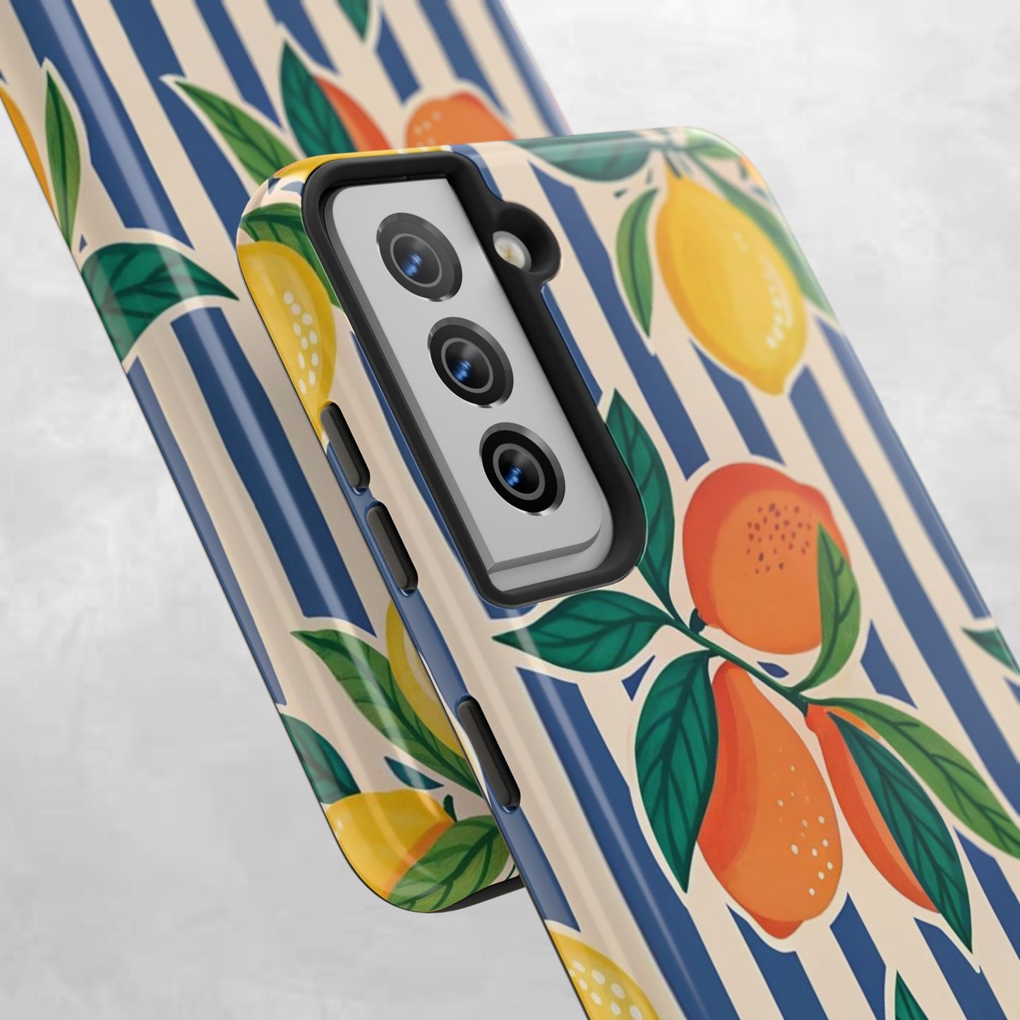 Lemon & Orange Stripe Tough Phone Case — Vibrant Citrus Pattern Protective Cover