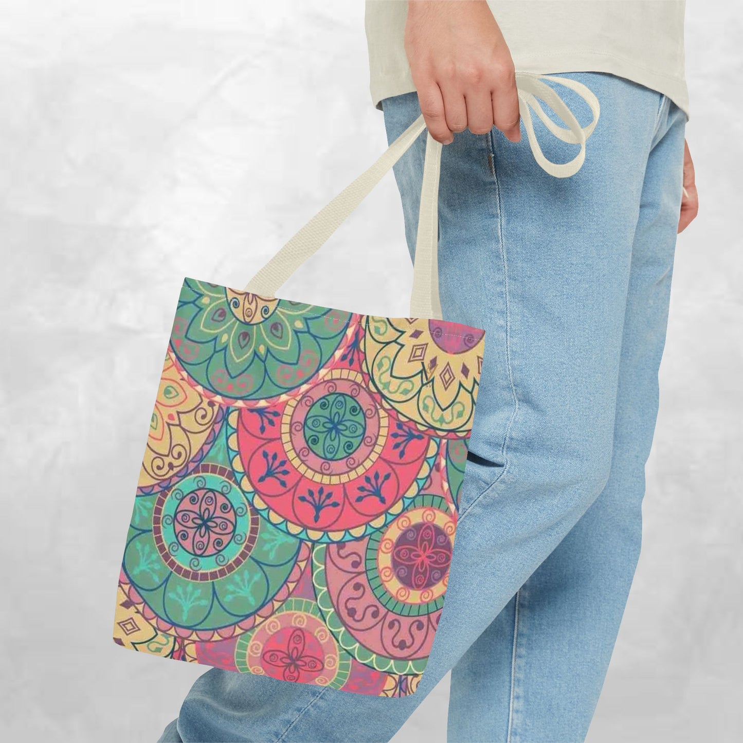 Vibrant Mandala Tote Bag, Boho Chic Carrying Bag, Eco-Friendly Shopping Tote, Gypsy Style Grocery Bag, Summer Festival Accessory