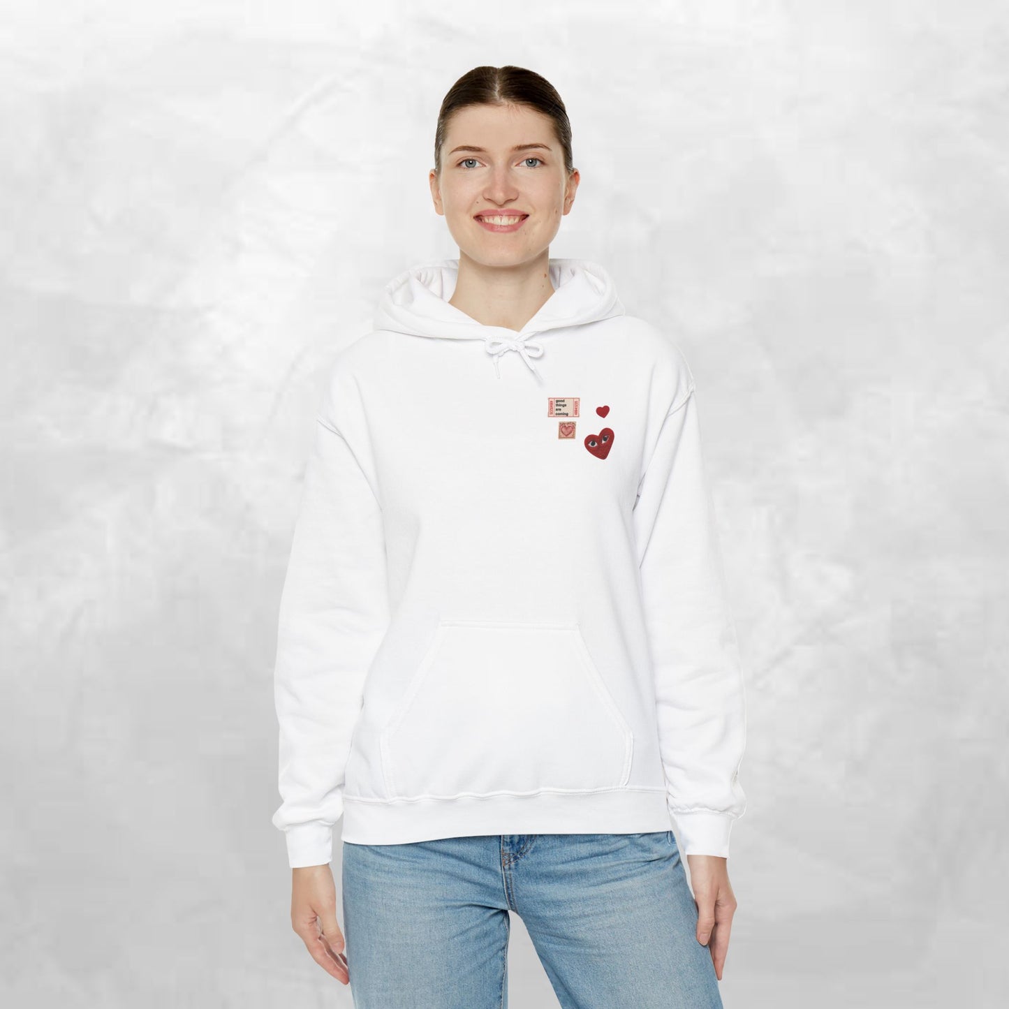 Hoodie — Tiny Vintage Valentine Hearts Chest Print