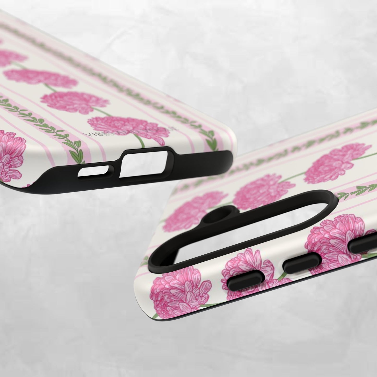 Floral Carnation Phone Case — Pink Vintage Stripe Tough Case