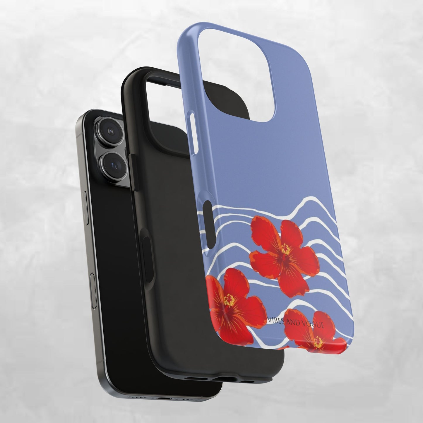 Tough Phone Case — Red Hibiscus Waves (Durable Protective Phone Cover)