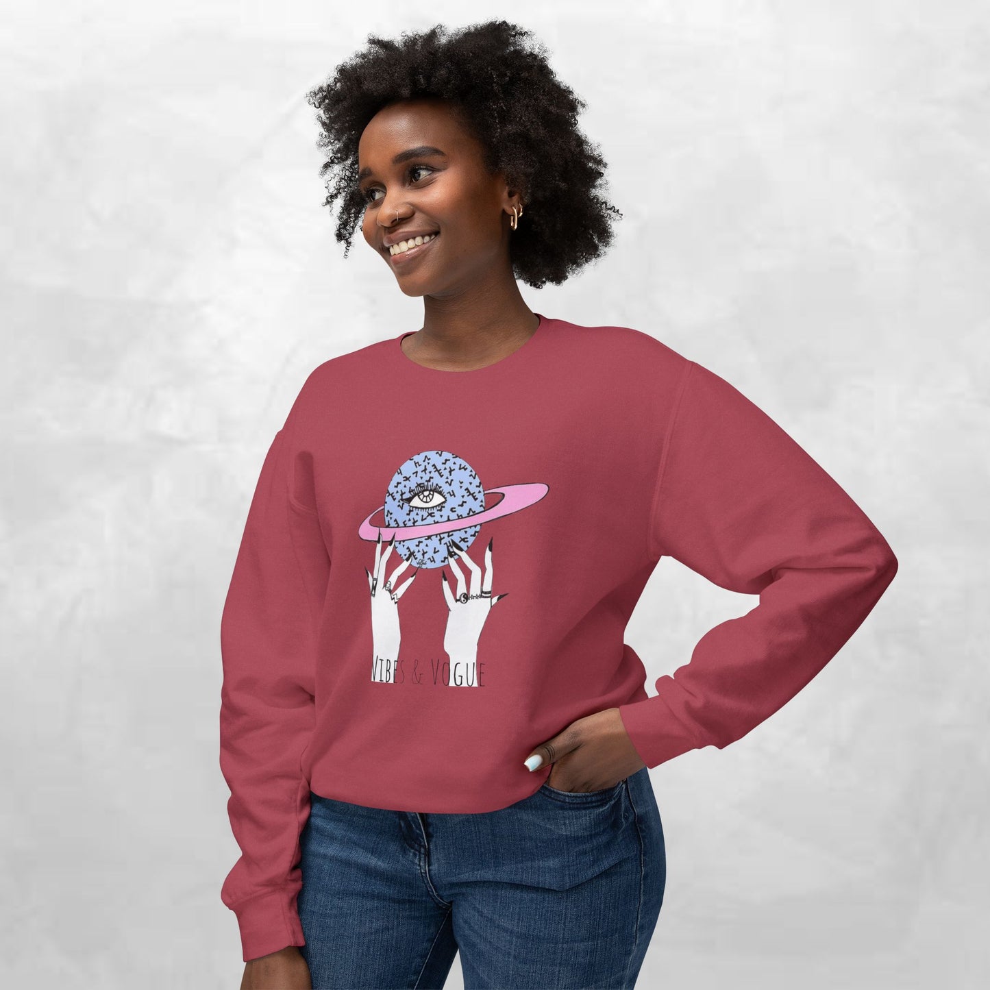 Cosmic Vibes Unisex Lightweight Crewneck Sweatshirt - Perfect for Casual Wear, Gift for Friends, Space Theme, Festivals, Everyday Comfort