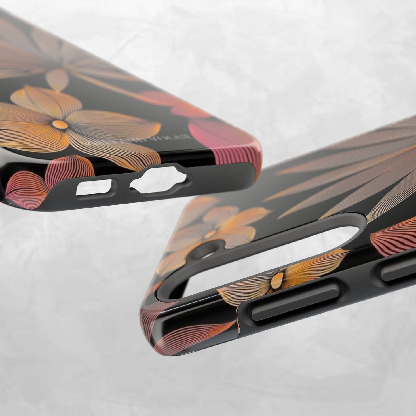 Tough Phone Case — Botanical Line Art Floral Design (Black & Copper)
