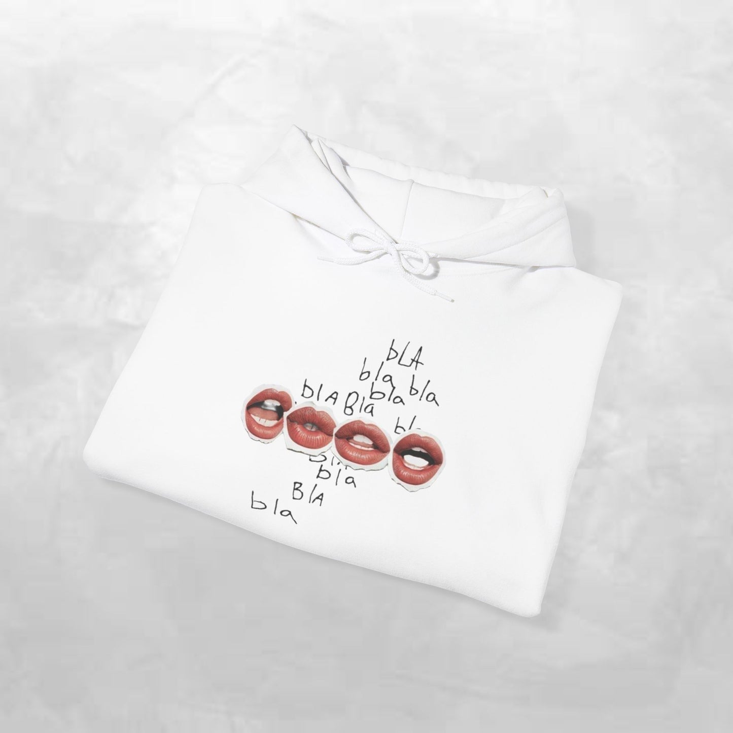 Graphic Hoodie — 'BLA BLA' Lip Print Pullover