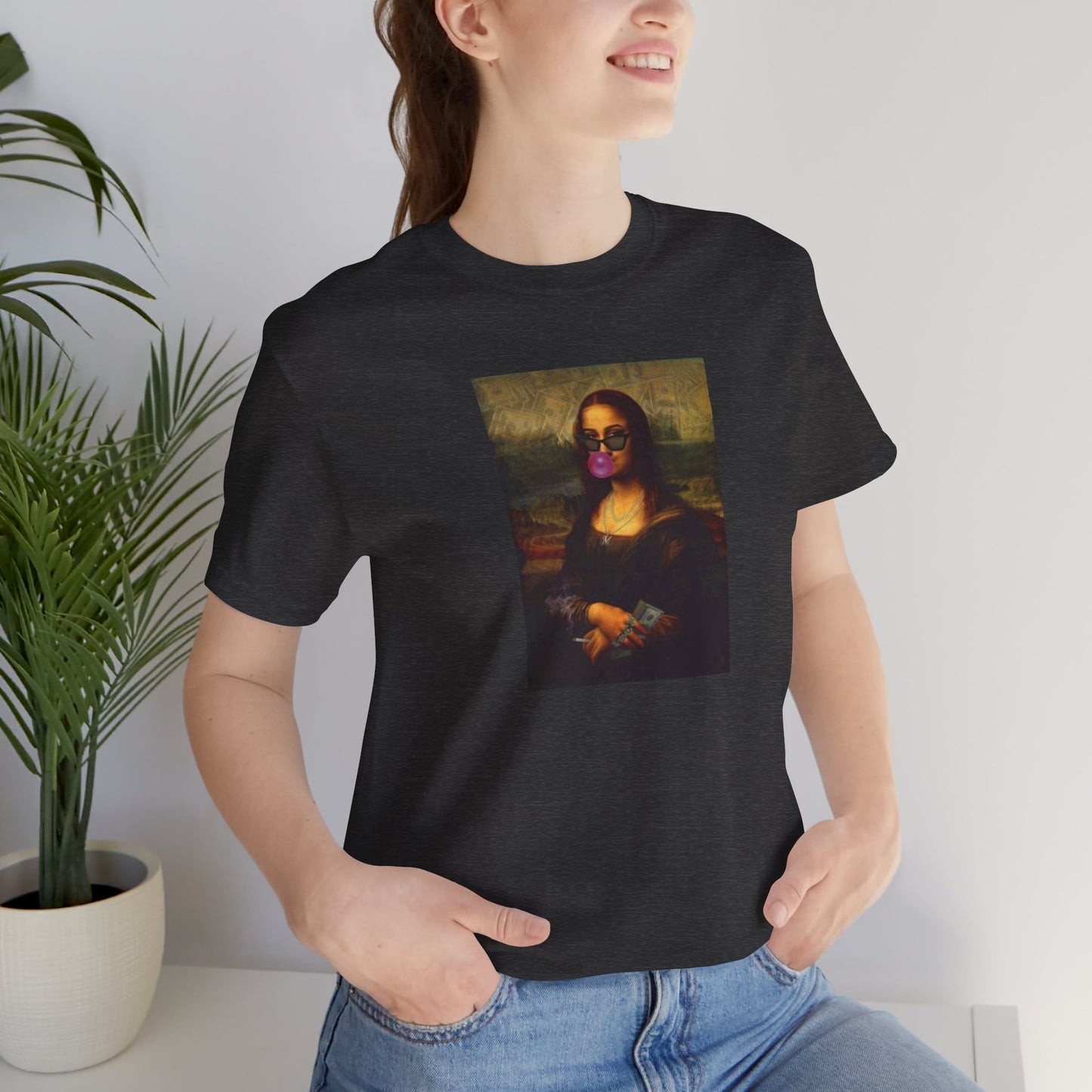 Mona Lisa Fun Tee, Artistic Short Sleeve Tee, Unique Graphic T-Shirt, Trendy Art Shirt, Gift for Art Lovers