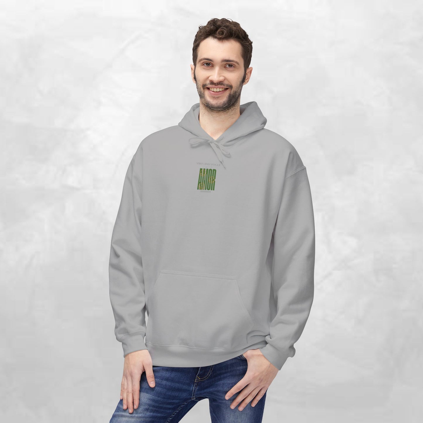 Amor Graphic Hoodie — Green Vintage Script Love Design
