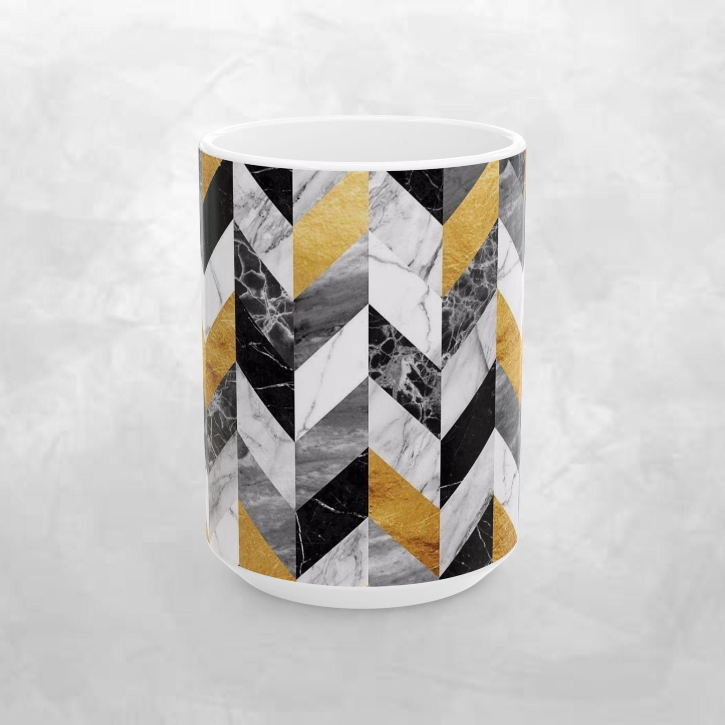 Luxurious Chevron Ceramic Mug - Marble & Gold Design (11oz, 15oz)
