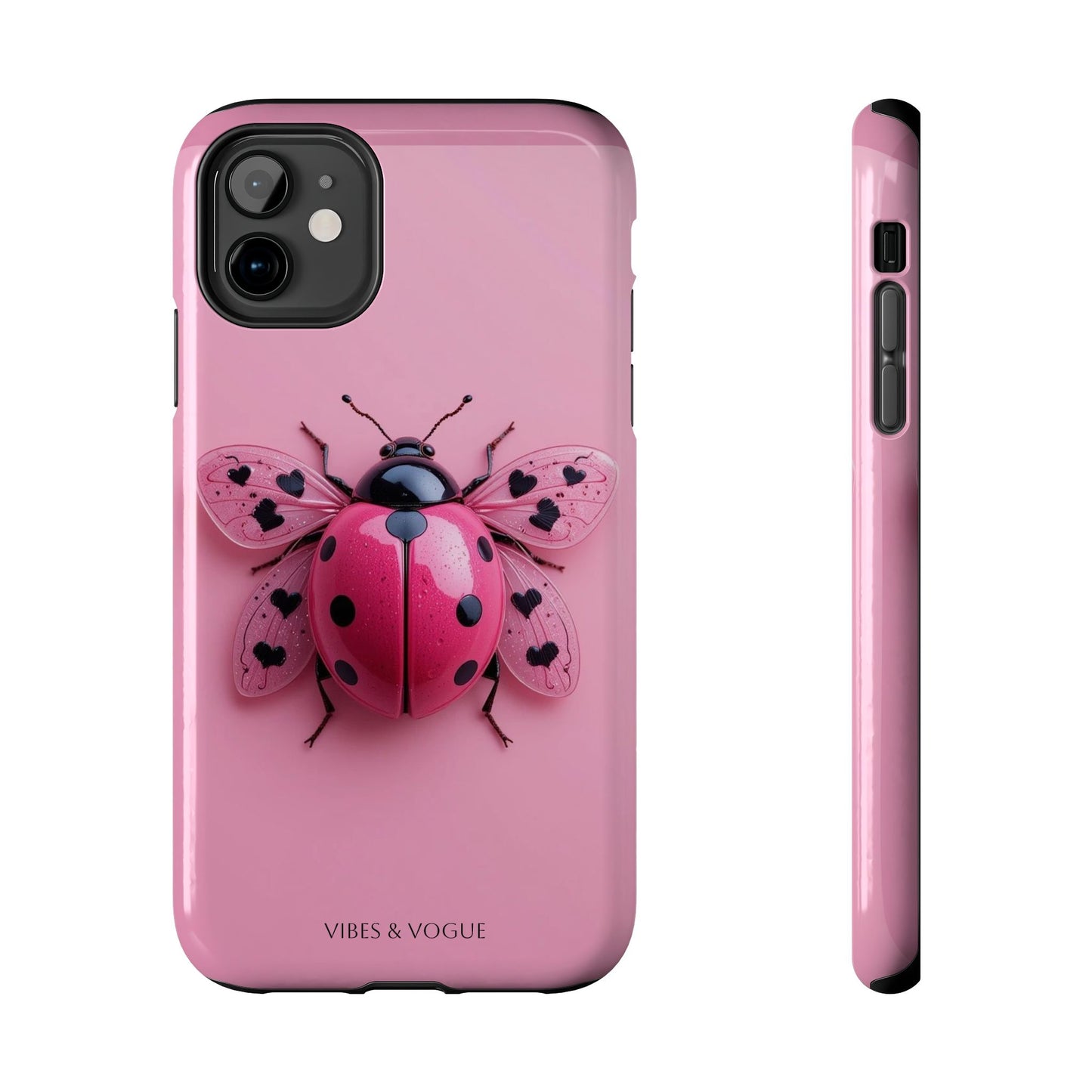 Pink Ladybug Tough Phone Case, Cute Phone Cover, Bug Lover Gift, Durable Smartphone Shell, Protective Tech Accessory