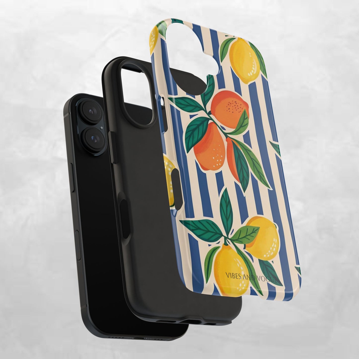 Lemon & Orange Stripe Tough Phone Case — Vibrant Citrus Pattern Protective Cover