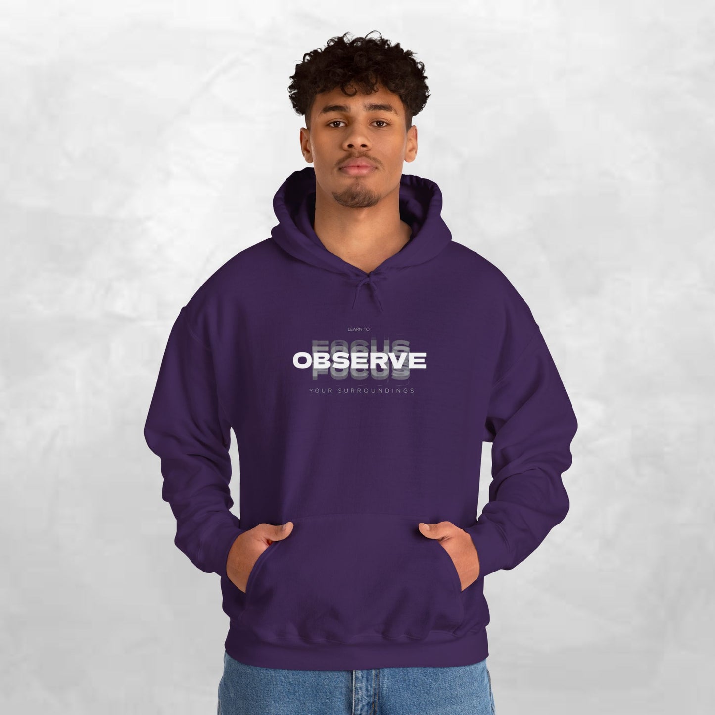 Observe Hoodie — Minimalist Glitch Text Black Pullover