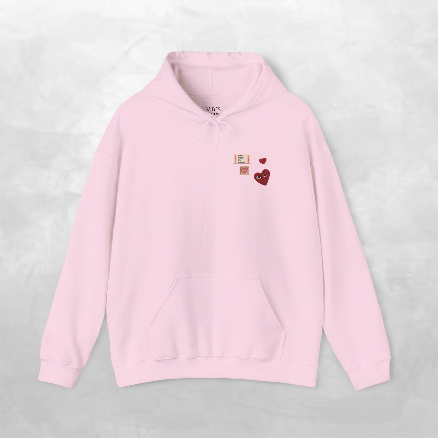 Hoodie — Tiny Vintage Valentine Hearts Chest Print
