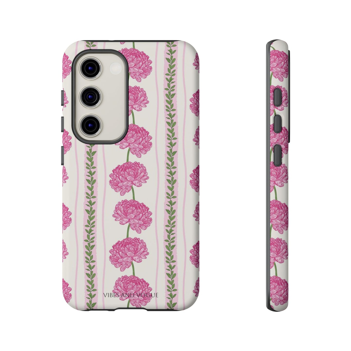 Floral Carnation Phone Case — Pink Vintage Stripe Tough Case