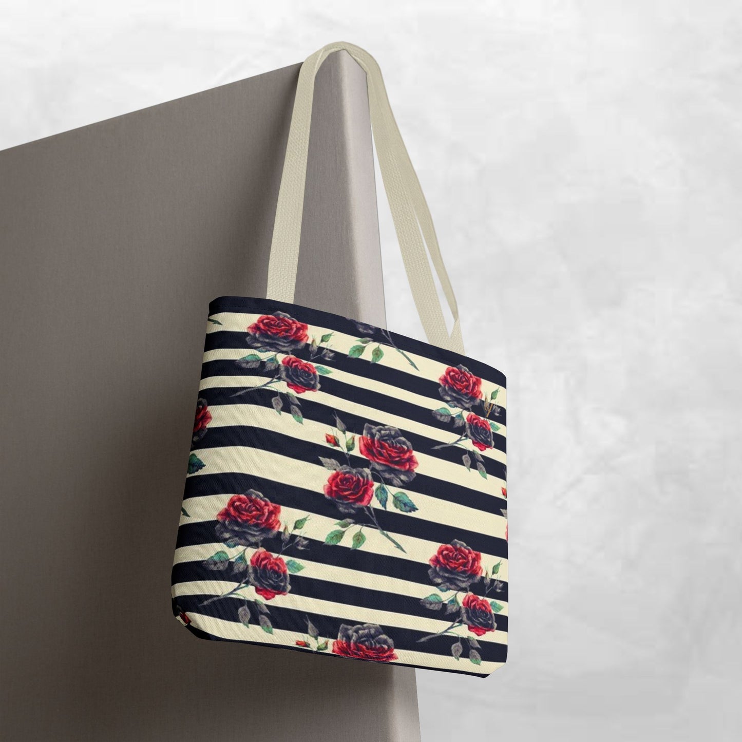 Chic Floral Tote Bag, Stylish Eco-Friendly Bag, Rose Pattern Shopping Tote, Gift for Her, Everyday Handbag, Floral Fashion