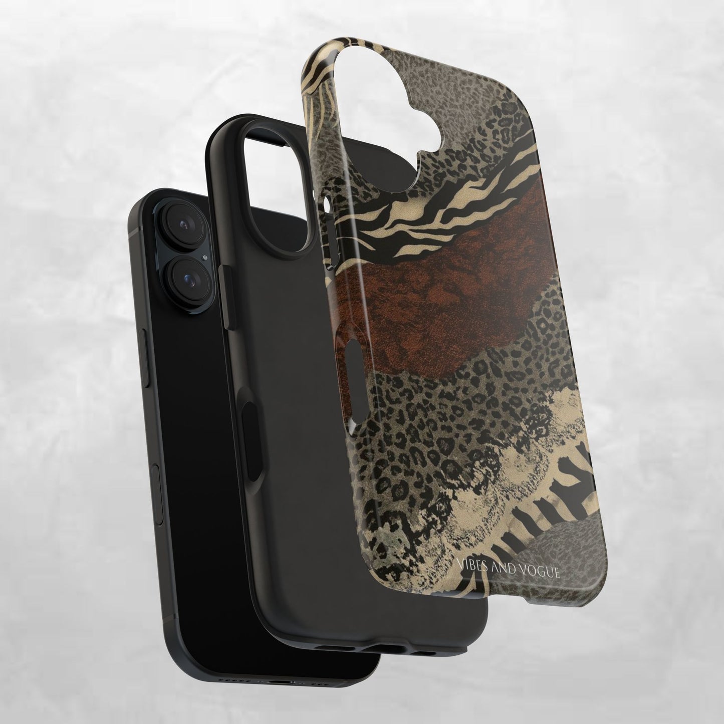 Safari Patchwork Tough Phone Case — Brown Leopard & Zebra Animal Print
