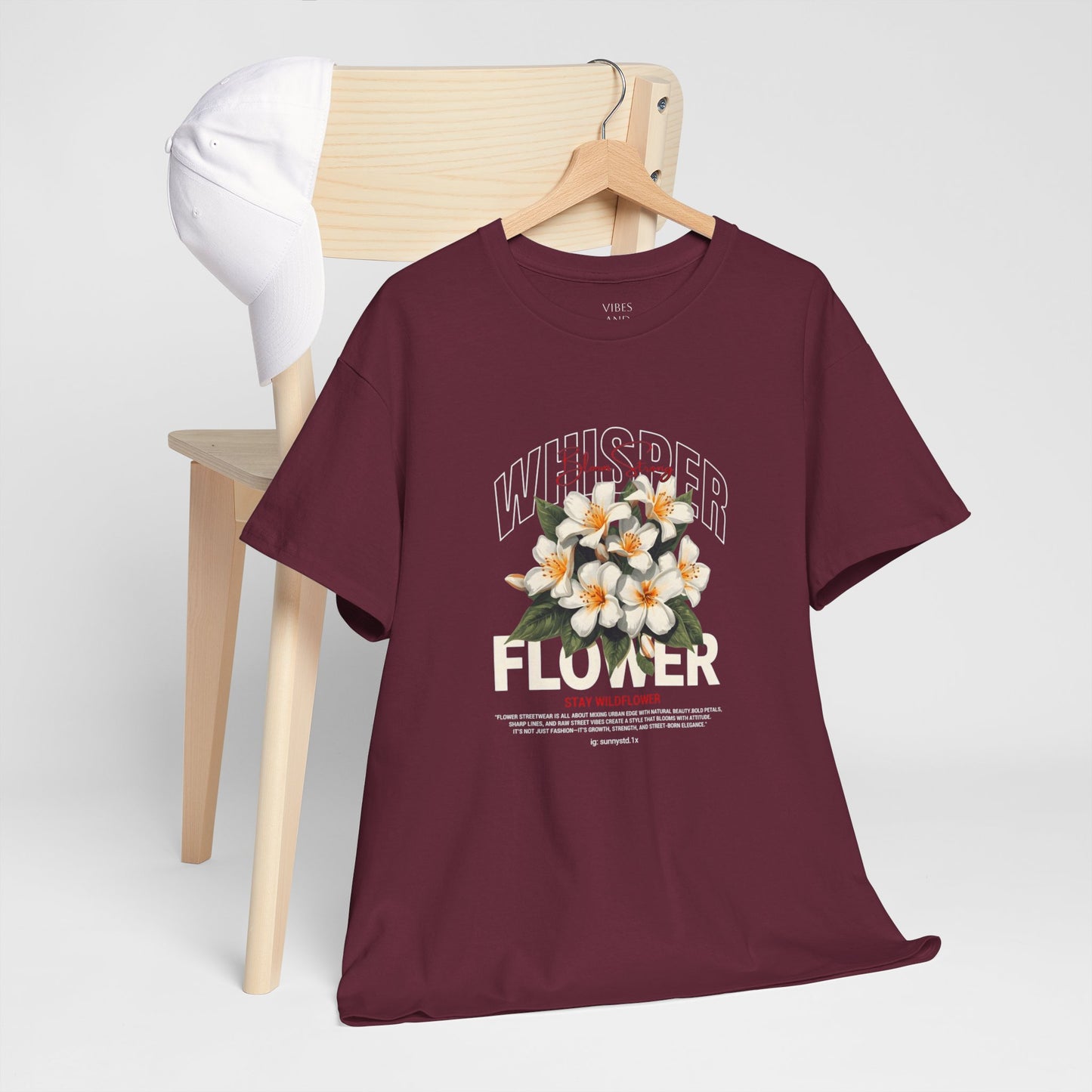 Floral "Whisper Flower" Graphic Tee — Vintage Plumeria Blossom Shirt