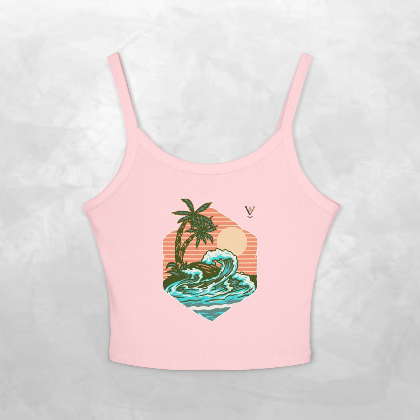 Tropical Waves Spaghetti Strap Tank Top - Beach Vibes Summer Apparel